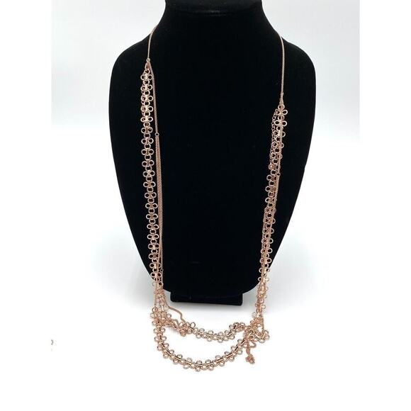 LUV AJ Necklace Rose Gold Tone Asymmetrical Long Two Strands 35”+3” - Picture 1 of 10